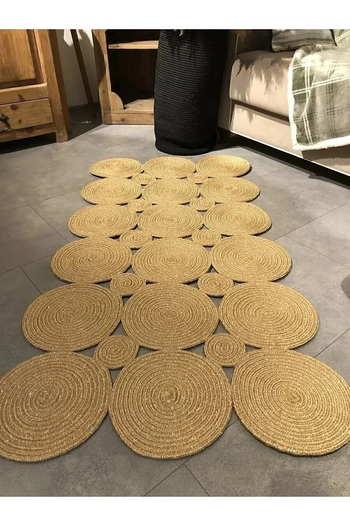 TurQhouse Maise Hasır Dikdörtgen Jüt Örme Özel Tasarım Halı 120 x 120 Beden" Kilim Fiyatı