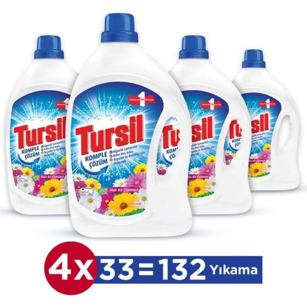 Tursil Kır Çiçekleri 33 Yıkama Jel Deterjan x 4 adet - 1 - 2,25 lt Çamaşır Deterjanı Fiyatı