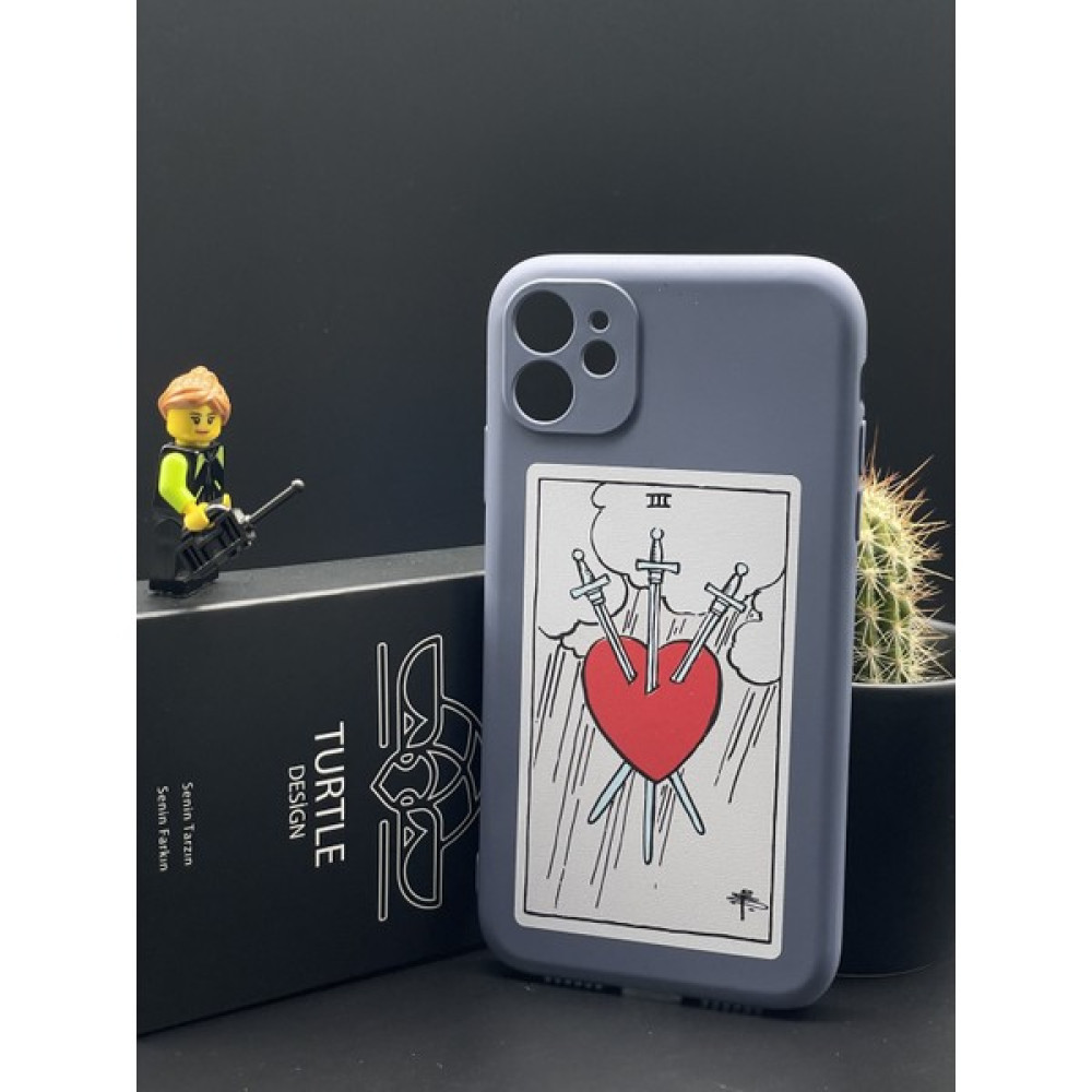 Turtle Dizayn Apple iPhone 11 Creative Seri Silikon Kılıf - Hançerli Kalp - Gri Cep Telefonu Kılıfı Fiyatı