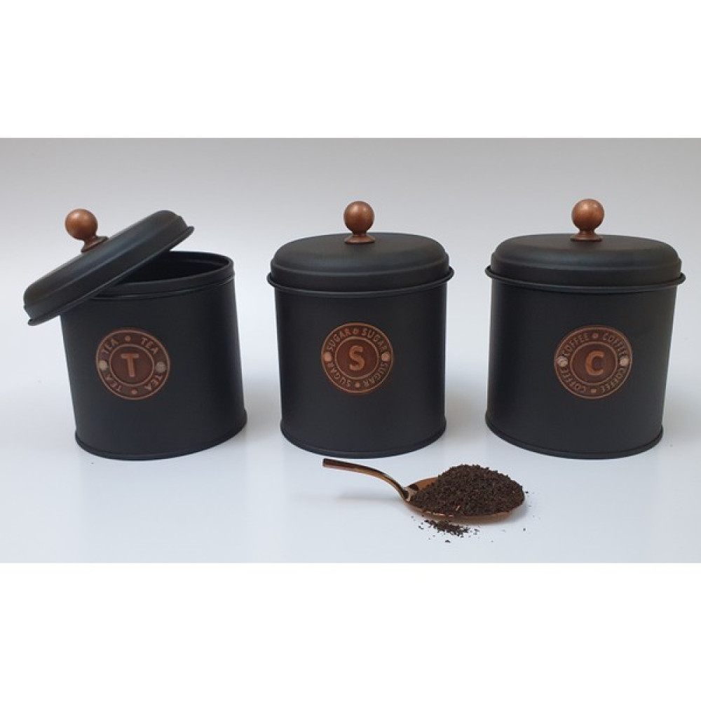 Turtle Home Decor 3'lü Set Çay Şeker Kahve Saklama Kabı Siyah + Tek Bakır Kaplama Servis Kaşık Set (7 Parça) Saklama Kapları Fiyatı
