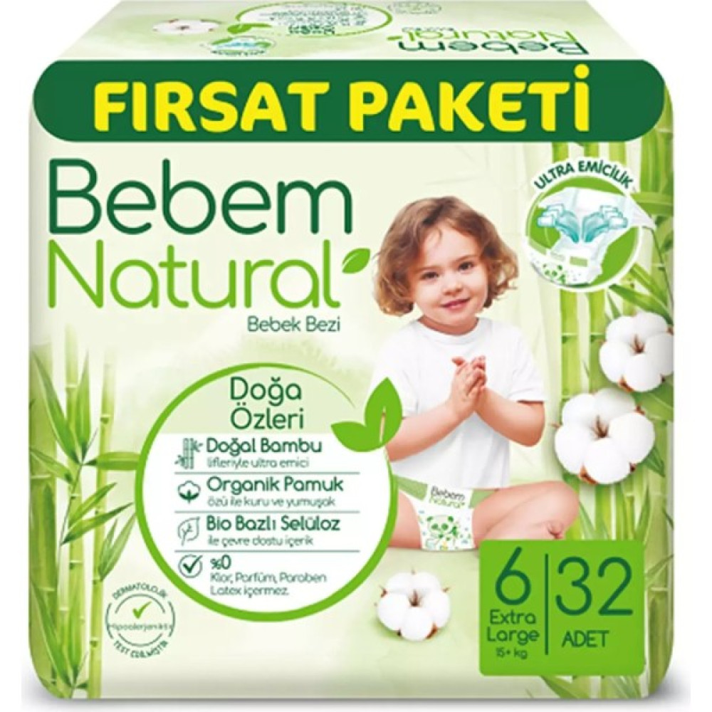 Turuncix Bebem Natural Bebek Bezi Fırsat Paketi 6 Beden 15+ kg 32 Adet - Standart Bebek Bezi Fiyatı