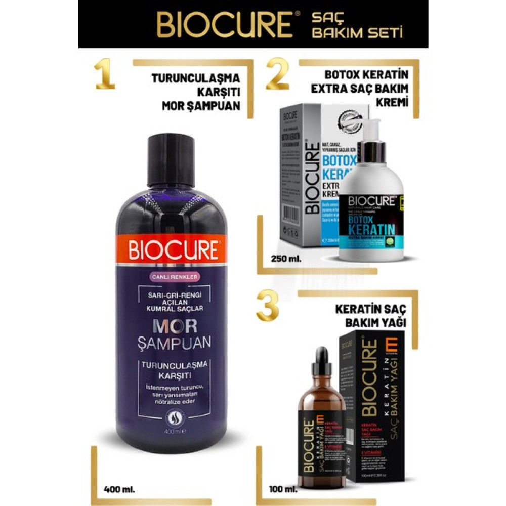 Turunculaşma Karşıtı Mor Şampuan + Botoks Keratin Extra Saç Bakım Kremi + Keratin Saç Bakım Yağı Şampuan ve Saç Kremi Fiyatı