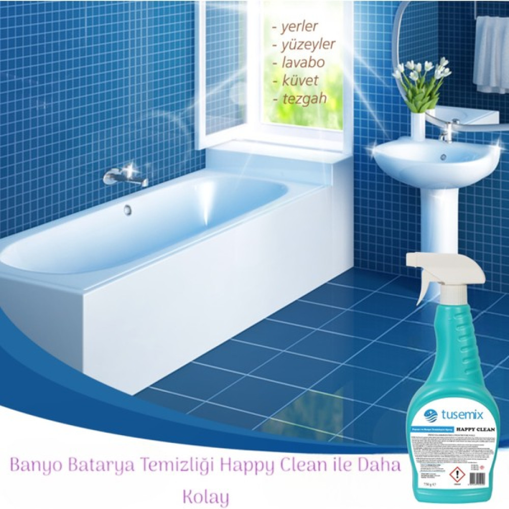 Tusemix Happy Clean Banyo Fayans Kireç Çözücü ve Duşakabin Ağır Kir Temizleyici Sprey 750 ml Parlatıcı ve Temizleyiciler Fiyatı