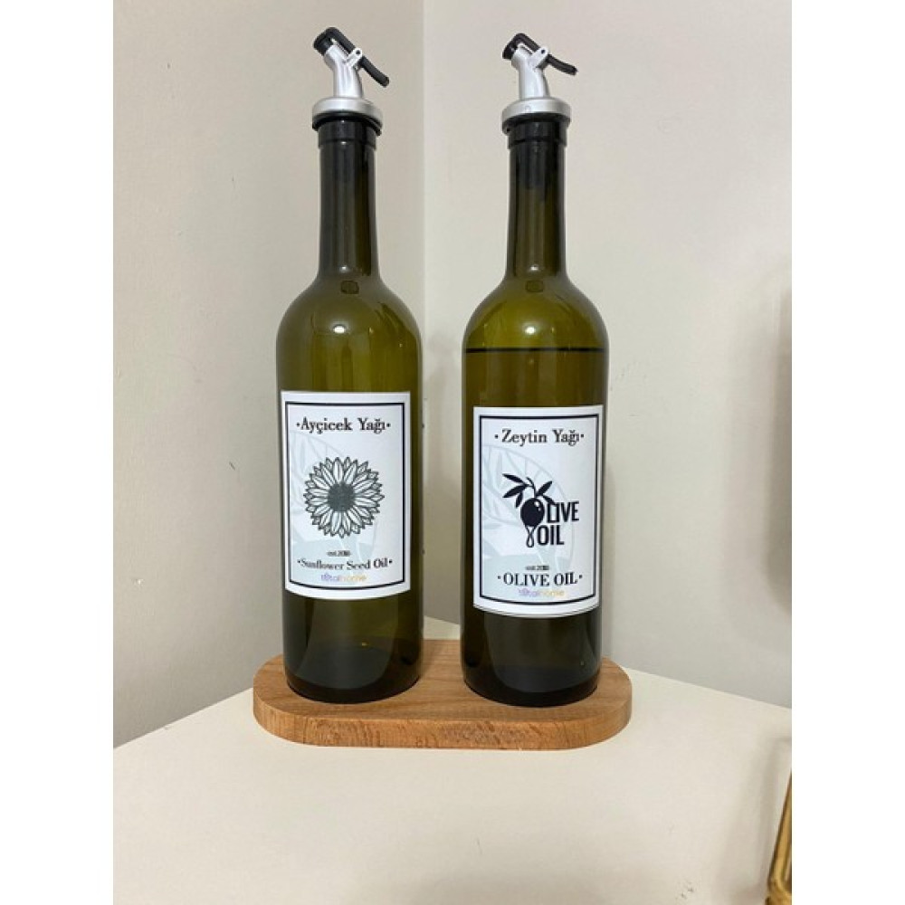 Tutal Home Ahşap Standlı 2'li Ayçicek Yağı Zeytin Yağı Yağdanlık 750 ml - Yeşil Mutfak Gereçleri Fiyatı