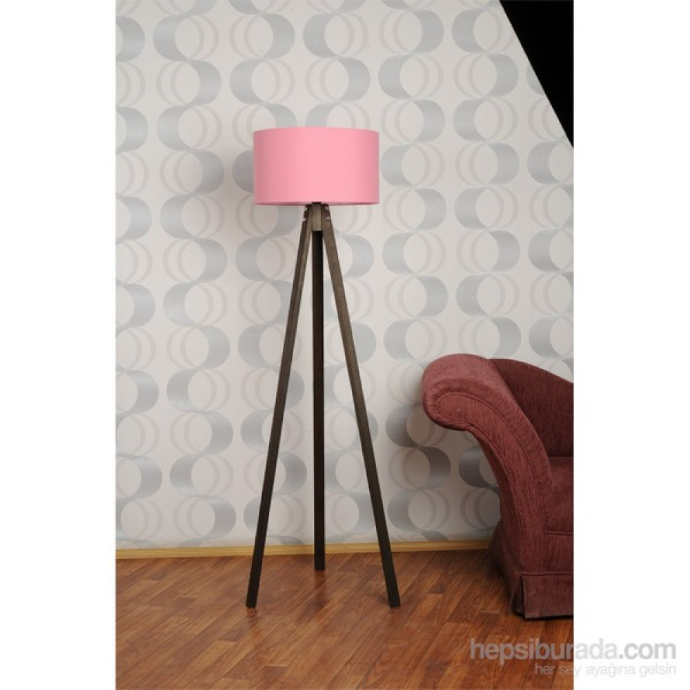 Tutta La Vita 3 Ayaklı Tripod Lambader Köşe Lambası Toz Pembe Başlık Ceviz Ayak Lambader Fiyatı