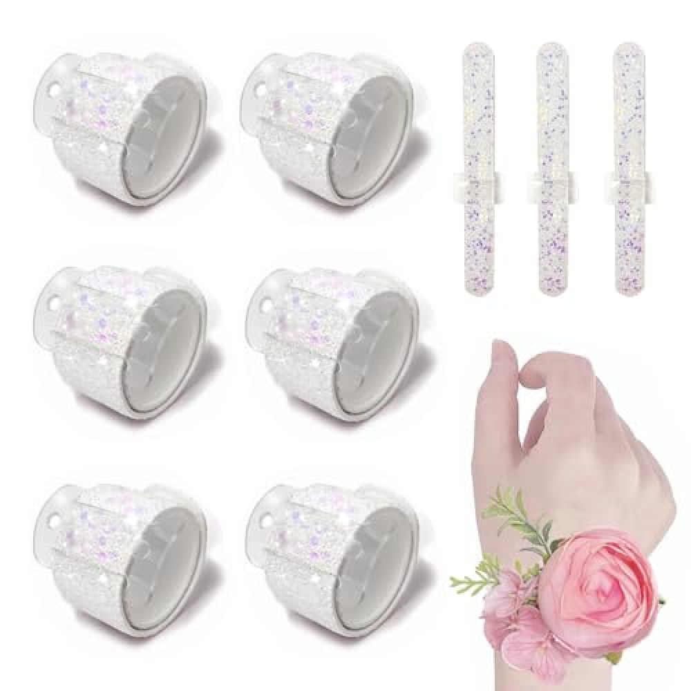 Tutuone 6 Pcs Slaplet Wrist Corsage Bracelets Corsage Wristlet Bands DIY Wrist Corsages Accessories for Wedding,Prom and Bridal Shower Party Wrist Corsages (White)