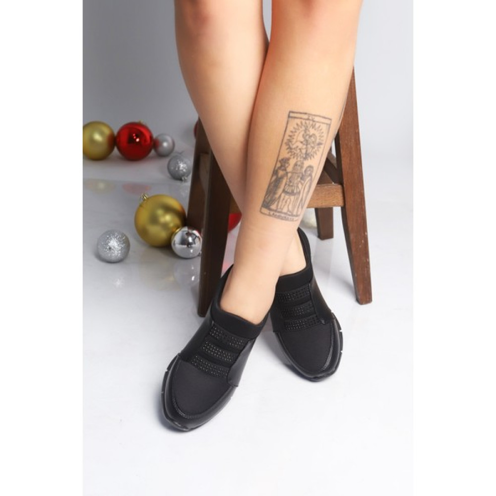 Tuwoshoes Kadın Taşlı Lastikli Siyah Spor Ayakkabı Spor Ayakkabı Fiyatı