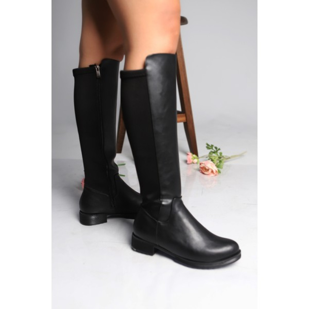 TuwoShoes Tuwohshoes Kadın Siyah Streç Kumaş Dizaltı Çizme Kadın Çizmeleri Fiyatı