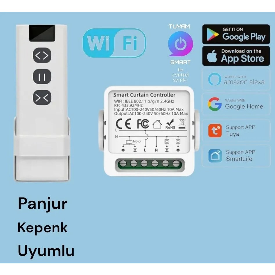 Tuyam Smart Tuya Akıllı Wifi Perde Modülü Kör Anahtarı Panjuru Uzaktan Kontrol Diğer Fiyatı