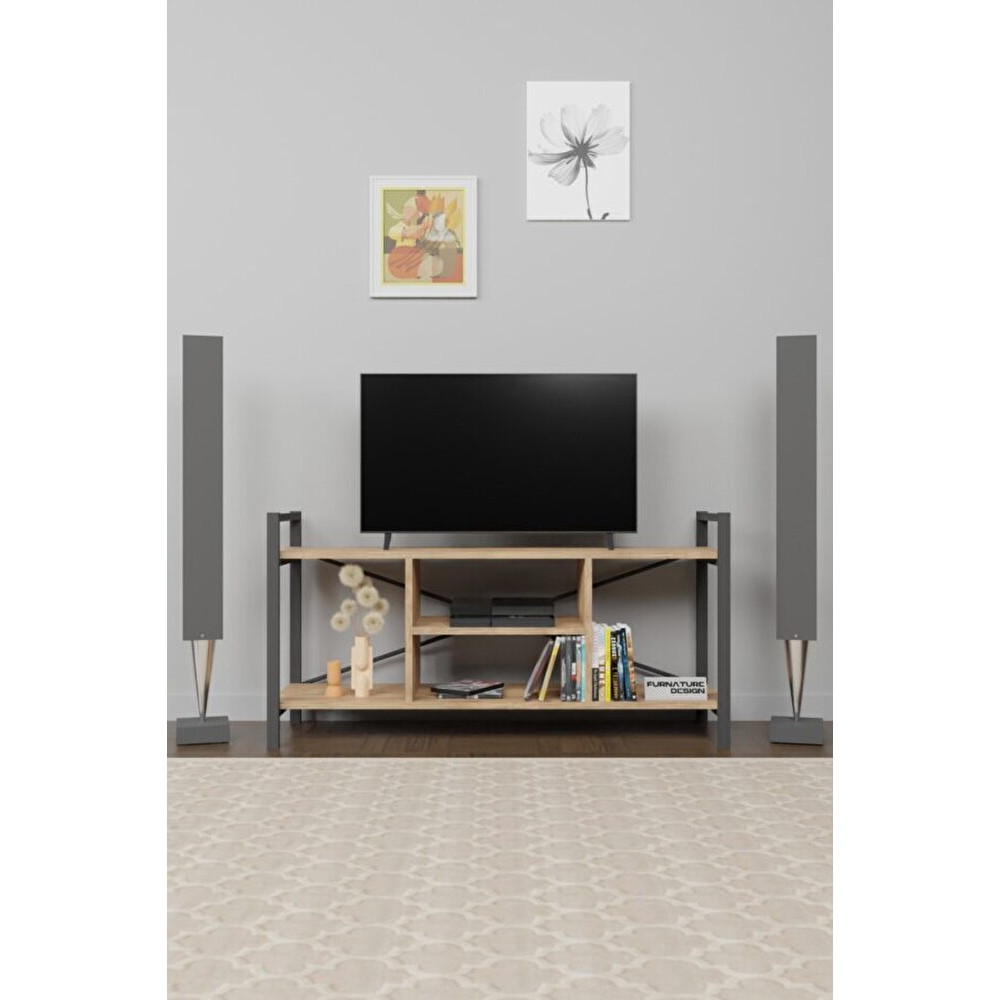 Tv Ünitesi Raflı Metal Ayaklı Tv Sehpası - Atlantik Çam Tv Ünitesi / Sehpası Fiyatı