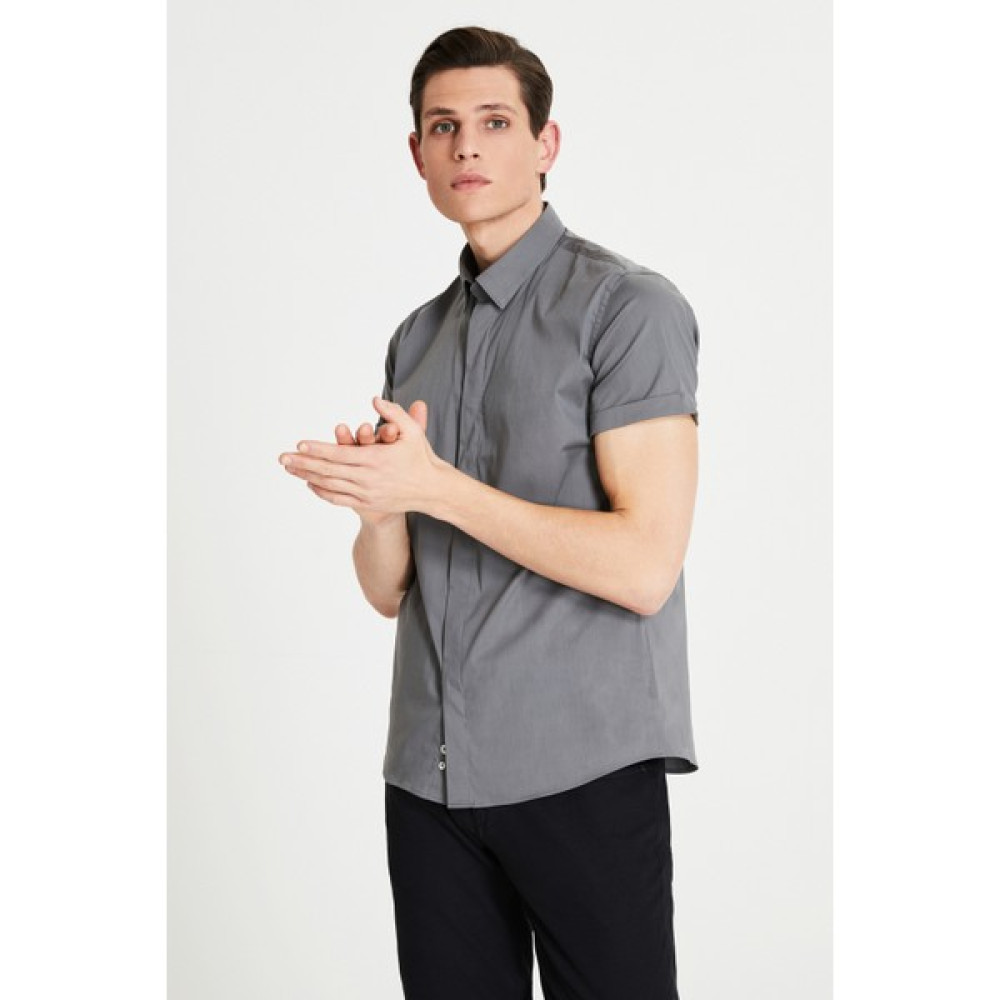 Tween Slim Fit Gri Düz Super Stretch Gömlek 9TF02EE44098R Erkek Gömlek Fiyatı