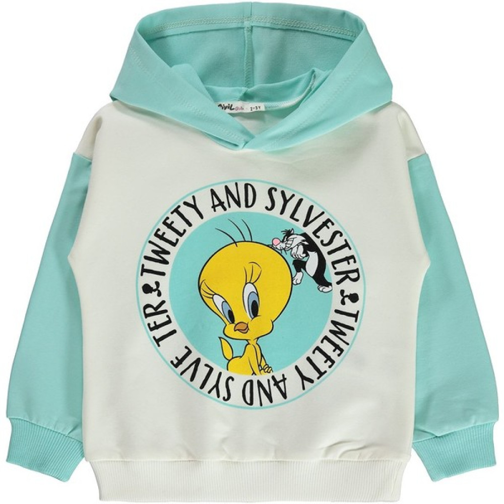 Tweety Kız Çocuk Kapüşonlu Sweatshirt 2-5 Yaş Deniz Köpüğü Kız Çocuk Sweatshirt Fiyatı