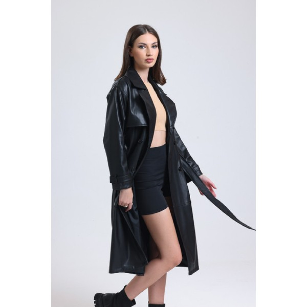 TWILLS Dericeket Uzun Kruvaze Model Kuşaklı Cepli Deri Ceket Mont Kadın Twılls Bayan Ceket Fiyatı