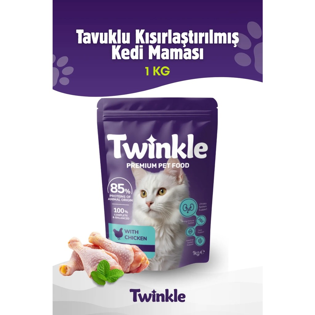 Twinkle Tavuklu Kısırlaştırılmış Kedi Maması 1 kg – Yetişkin Kediler Için Düşük Tahıllı, Dengeli ve Besleyici Kuru Mama - 1KG Diğer Fiyatı