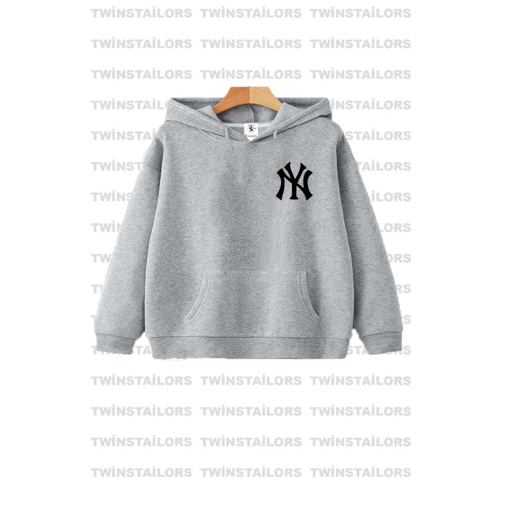 twins tailors NY Baskılı Unisex Kapüşonlu Gri Çocuk Sweatshirt Hoodie 24-36 Ay Beden Bayan Sweatshirt Fiyatı