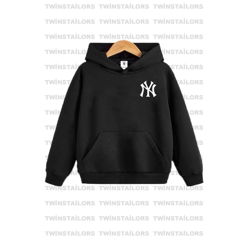 twins tailors NY Baskılı Unisex Kapüşonlu Siyah Çocuk Sweatshirt Hoodie 3-4 Yaş Beden Bayan Sweatshirt Fiyatı