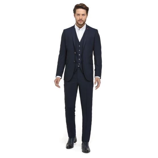 Twn 3EFY5KV67559M101 Lacivert Slim Fit Armürlü Yelekli Takım Elbise