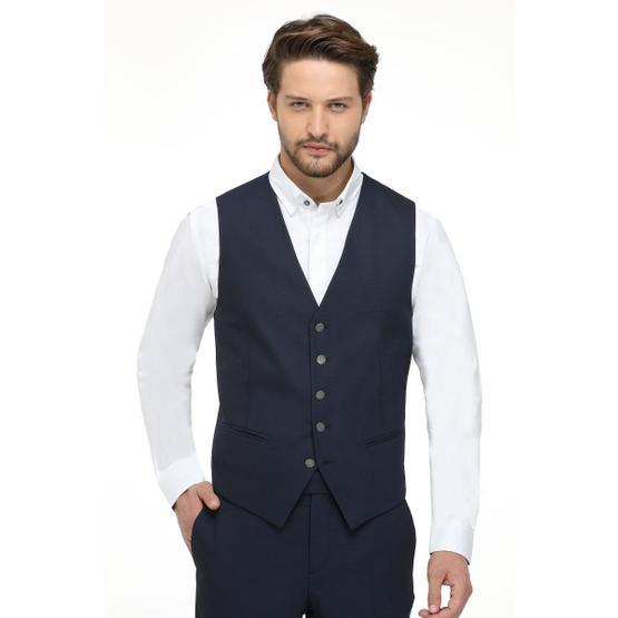 Twn 3EFY5KV67559M101 Lacivert Slim Fit Armürlü Yelekli Takım Elbise