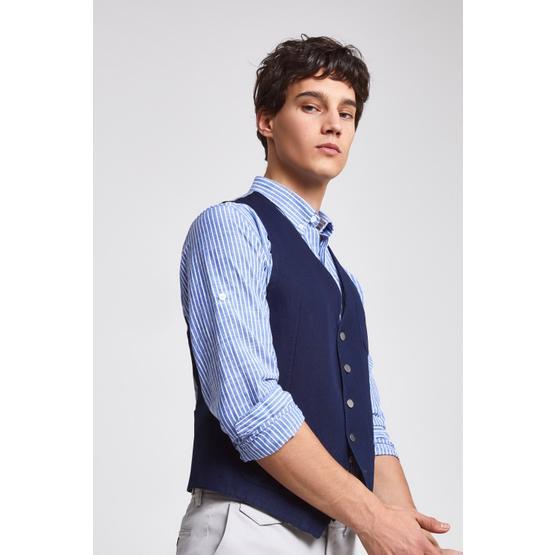 Twn 3EFY5KV67559M101 Lacivert Slim Fit Armürlü Yelekli Takım Elbise