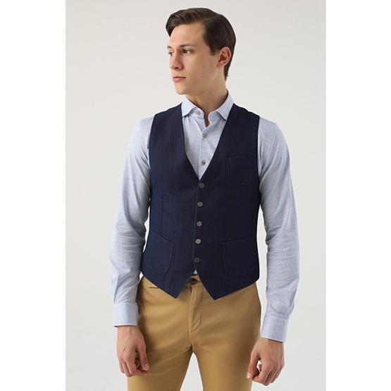 Twn 3EFY5KV67559M101 Lacivert Slim Fit Armürlü Yelekli Takım Elbise