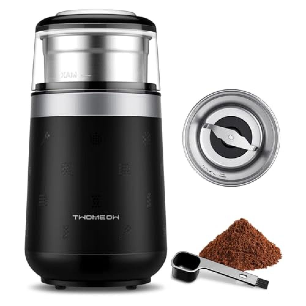 TWOMEOW Coffee Grinder, One Touch Spice Electric, Espresso Coffee Bean Grinder with Removable Stainless Steel Bowl, Grain Mills for Spices, Herbs, Nuts, Black
