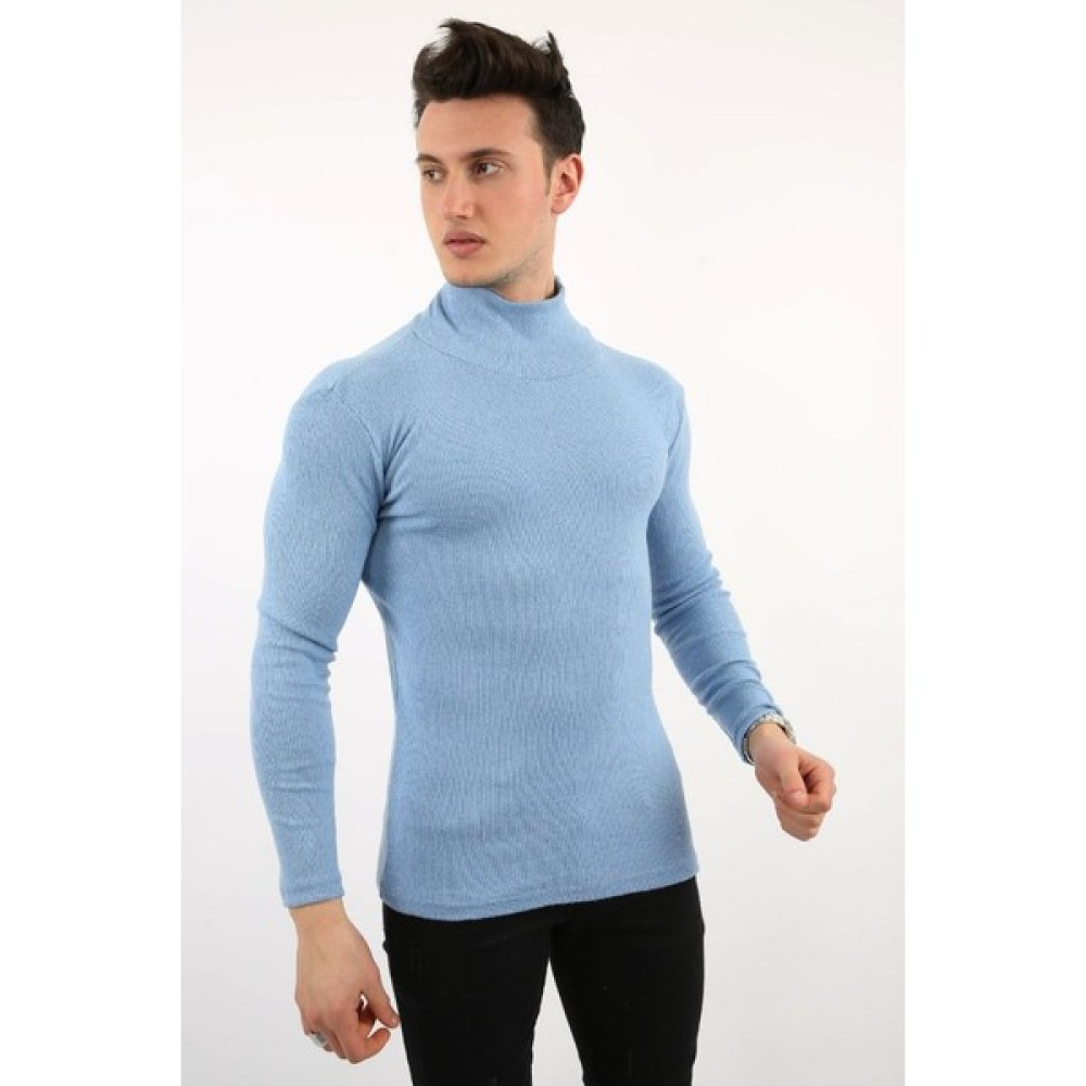 Twovol Likralı Boğazlı Mavi Sweat Erkek Sweatshirt Fiyatı