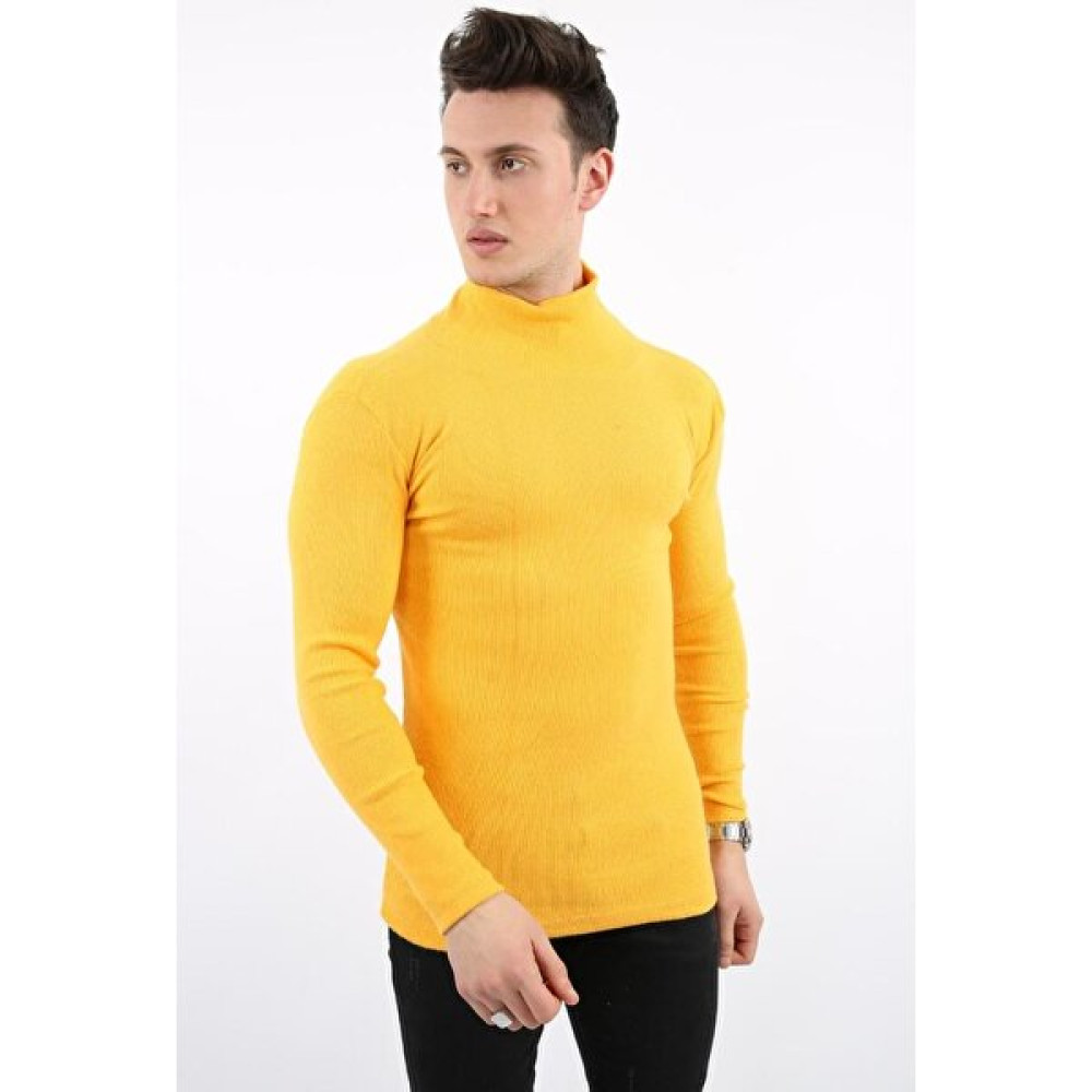 Twovol Likralı Boğazlı Sarı Sweat Erkek Sweatshirt Fiyatı