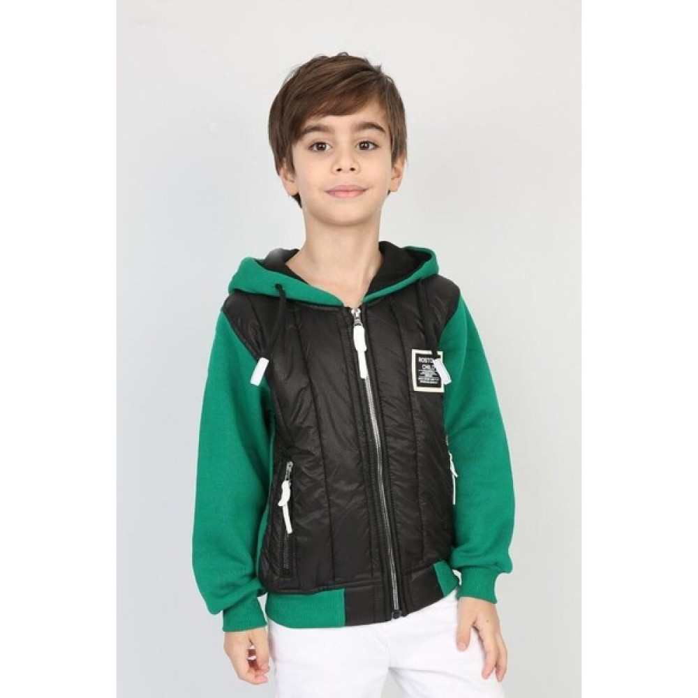 Twovol Üç Iplik Kapşonlu Fermuarlı Baskılı Yeşil Sweat Erkek Çocuk Sweatshirt Fiyatı