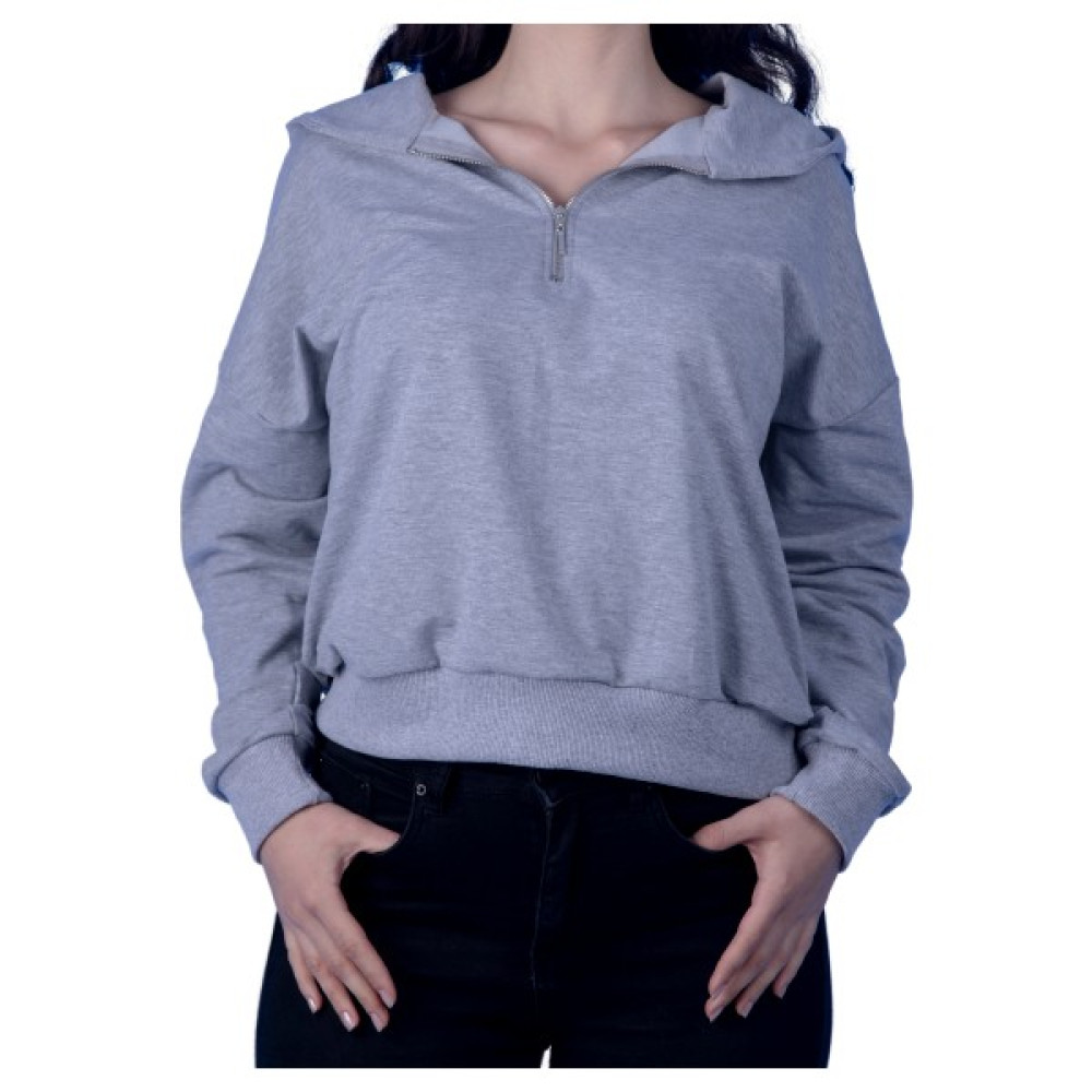Tyk Yakası Fermuarlı Kapşonlu Sweat Bayan Sweatshirt Fiyatı