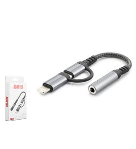 Type-C + Lightning To 3.5 Mm Dişi Ses Kablosu - Siyah GJ-026 Cep Telefonu Kablosu Fiyatı
