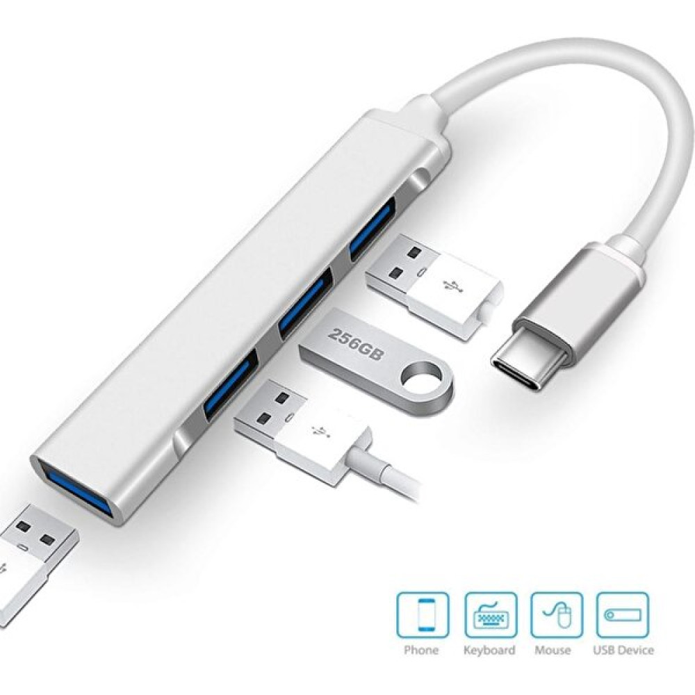 Type-C To USB Hub Dönüştürücü Type-C USB 3.0 Hub USB3.0 Çevirici Dönüştürücü Adaptör TypeC To USB - Gri Bilgisayar Çevirici ve Adaptörü Fiyatı