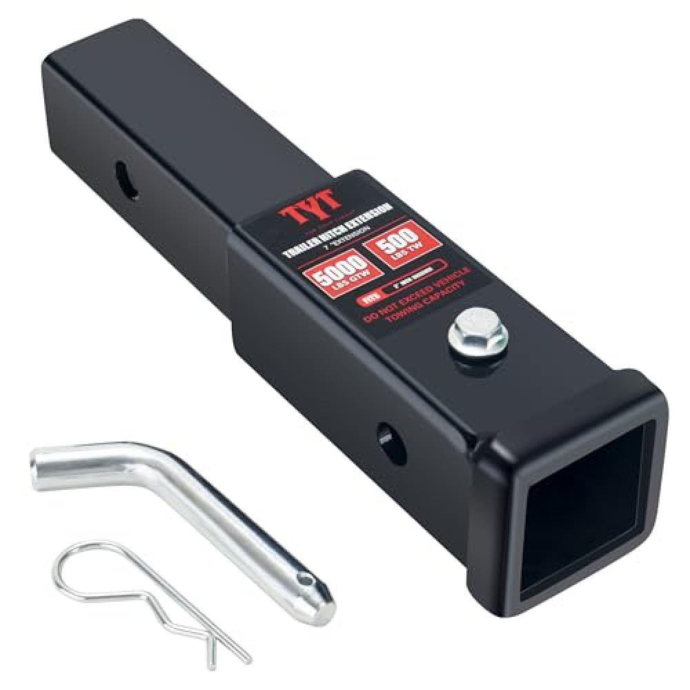 TYT Trailer Hitch Tube Extender for 2" Receiver, 7 inch Extension Length, with 5/8 inch Pin and Clip, 5000 lbs GTW