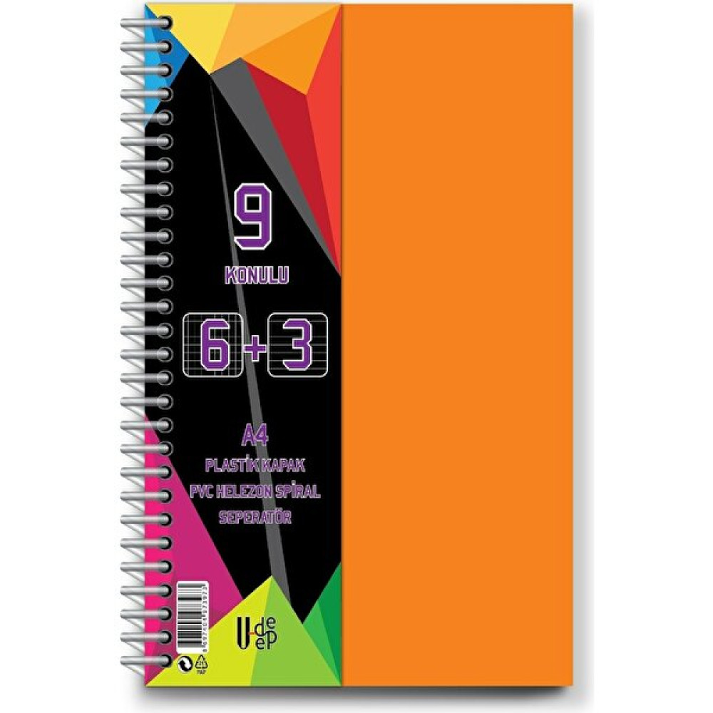 U-Deep A4 Büyük Boy 9 Konulu Ayraçlı Spiralli Plastik Kapaklı Defter 6 Kareli + 3 Çizgili Defter Fiyatı