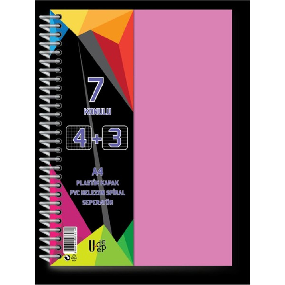 U-Deep A4 Büyük Boy Ayraçlı Spiralli Plastik Kapaklı Defter 4 Kareli + 3 Çizgili Defter Fiyatı