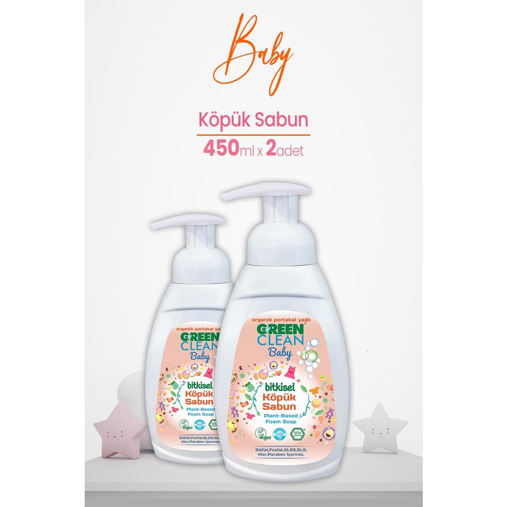 U Green Clean Baby Köpük Sabun Portakal Yağlı 450 ml x 2 Bitkisel Malzeme ile Tüm Cilt Tiplerine Uygun Bebek Sabunu Fiyatı