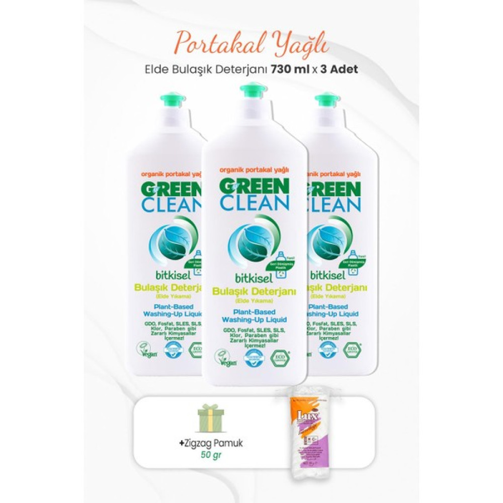 U Green Clean Green Clean Elde Bulaşık Deterjanı 730 ml x 3 Adet ve Zigzag Pamuk 50 gr Oto Boyaları Fiyatı