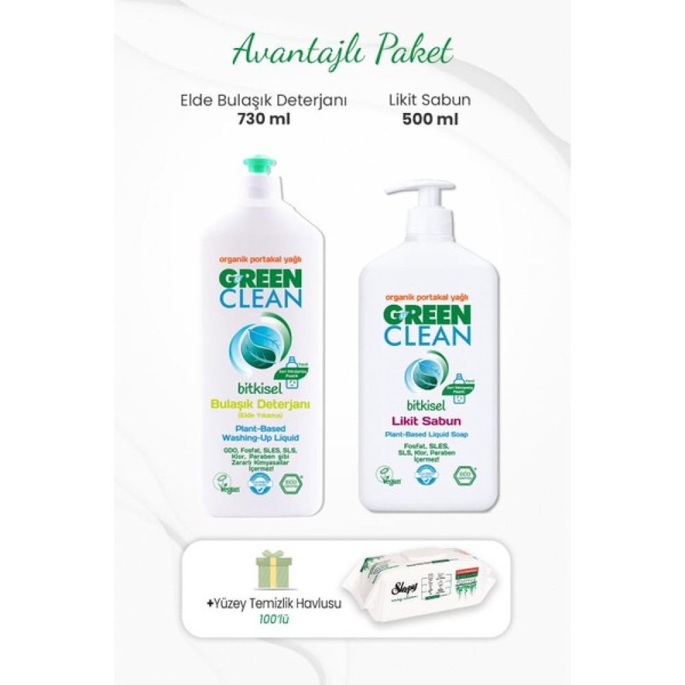 U Green Clean Green Clean Likit Sabun 500 Ml, Bulaşık Deterjanı 730 ml ve 100'LÜ Temizlik Havlusu Oto Boyaları Fiyatı