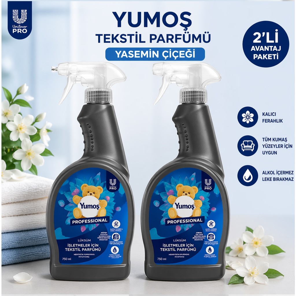 U-Pro Yumoş Tekstil Parfümü 750 ml x 2 Adet Yasemin Çiçeği (Kıyafet, Perde, Koltuk Için) Avantajlı Set Perde Fiyatı