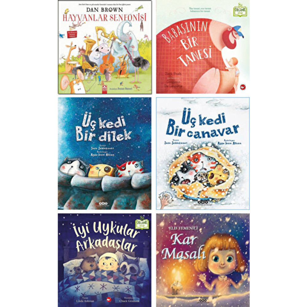 Üç Kedi Bir Dilek / Sara Şahinkanat + Üç Kedi Bir Canavar + Hayvanlar Senfonisi + Babasının Bir Tanesi + Iyi Uykular Arkadaşlar + Kar Masalı / 6lı ... Çocuk Masal Fiyatı