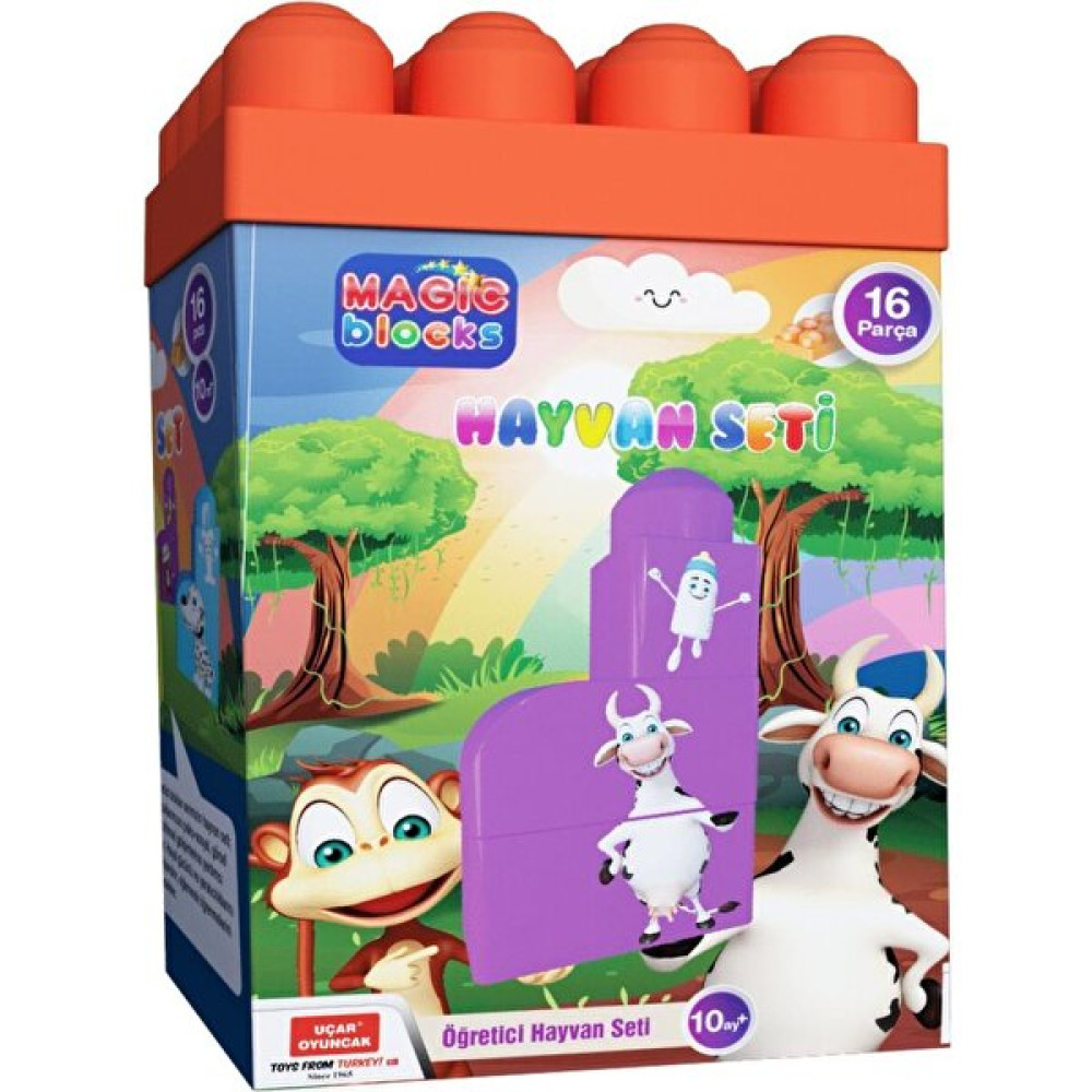 Uçar Oyuncak Magic Blocks 16 Parça Bloklu Hayvan Seti - Renkli Eğitici Oyuncak Fiyatı