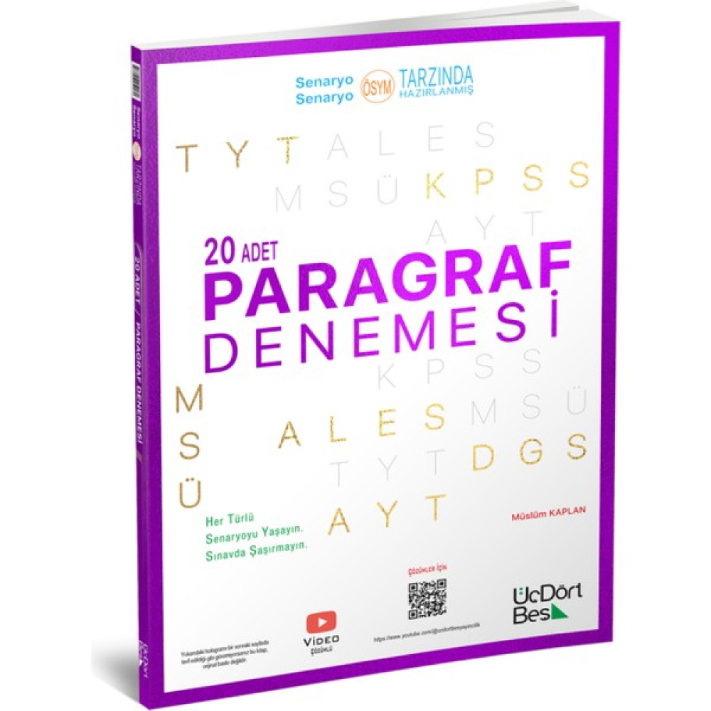 ÜçDörtBeş Yayınları 20 Adet Paragraf Denemesi Temel Yeterlilik Testi (TYT) Fiyatı