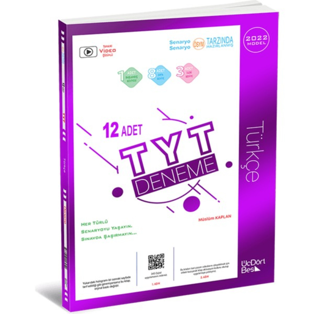 ÜçDörtBeş Yayınları TYT 12’li Türkçe Deneme Üçdörtbeş 345 (Bolnot'a Özel Güncel Içeriğe Sahiptir) Türkçe Fiyatı