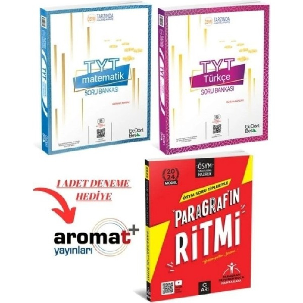 Üçdörtbeş Yayınları TYT Matematik-Türkçe+Paragrafın Ritmi Ösym Tarzında+ 1 Adet Aromat Matematik Fiyatı