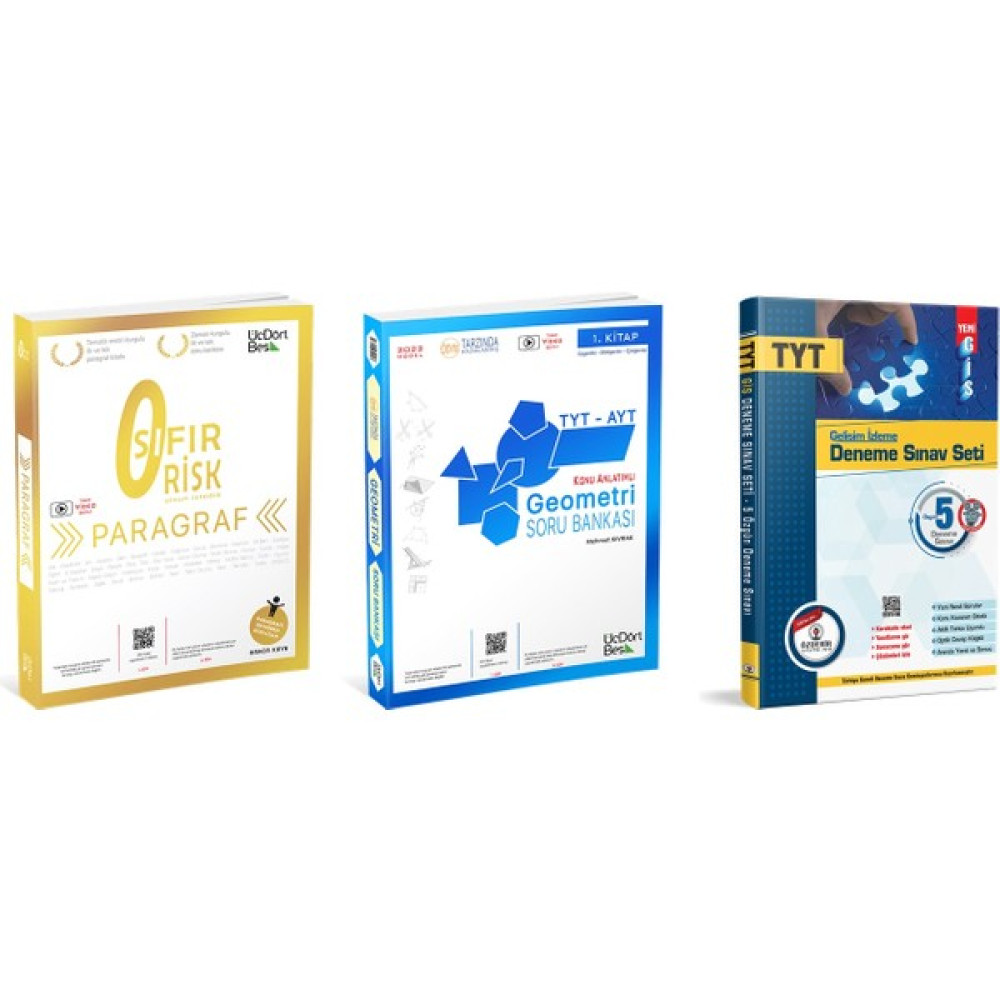 ÜçDörtBeş Yayınları Üç Dört Beş Yayıncılık TYT AYT Paragraf Sıfır Risk + TYT AYT Geometri + Özdebir Yayınları 5'li TYT Denemesi Kaynak Kitapları Fiyatı