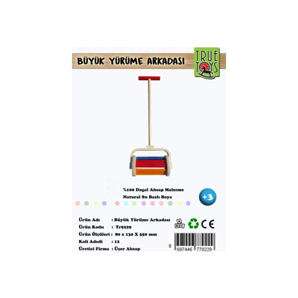 Üçer Ahşap Ahşap Büyük Boy Yürüme Arkadaşı Çıngırak, Yürüme Arkadaşı 0-24 Ay - Renkli Bebek Oyuncakları Fiyatı