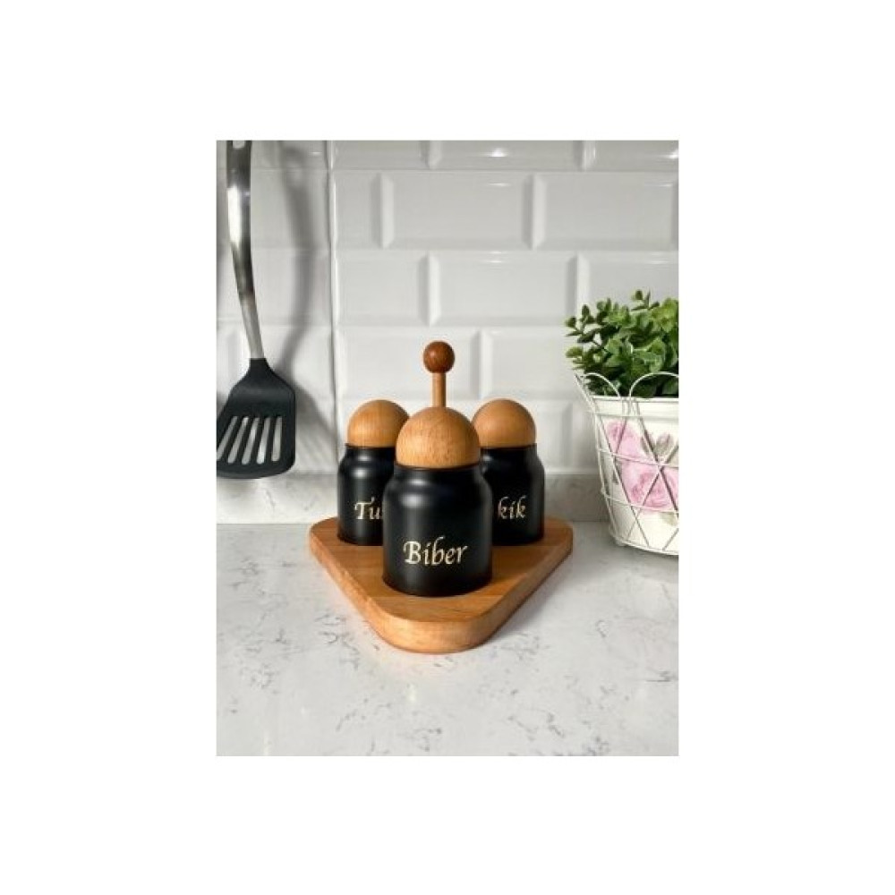 Üçer Ahşap Ahşap Standlı Top Kapaklı Siyah Tuz Biber Kekik Kavanoz - 250 ml Baharat Setleri & Baharatlıklar Fiyatı