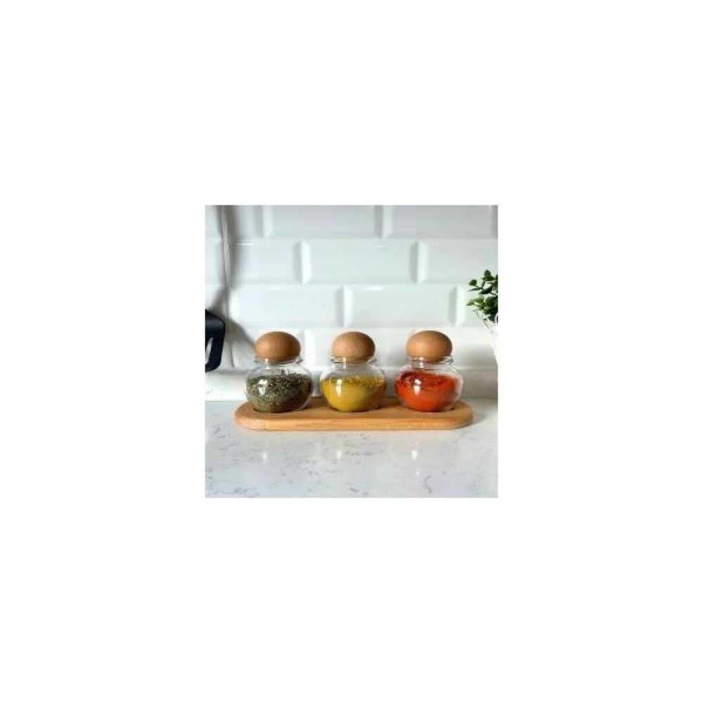 Üçer Ahşap Ahşap Top Kapaklı Cam Kavanoz ( 3 Lü Set ) - 210 ml - Kahverengi Saklama Kapları Fiyatı
