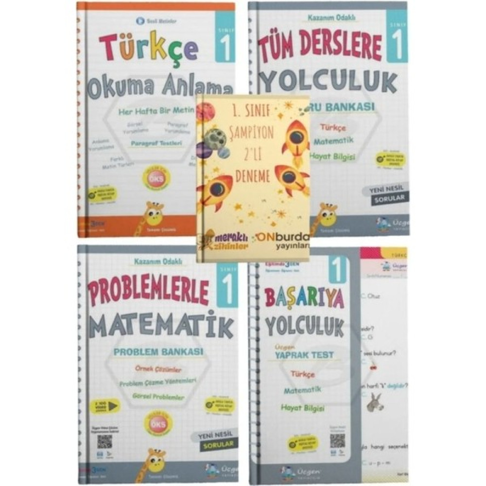 Üçgen Yayıncılık 1. Sınıf Tüm Dersler + Problemlerle Mat + Yaprak Test + Türkçe Okuma Anlama + Meraklı Onburda 2li Deneme Türkçe Fiyatı