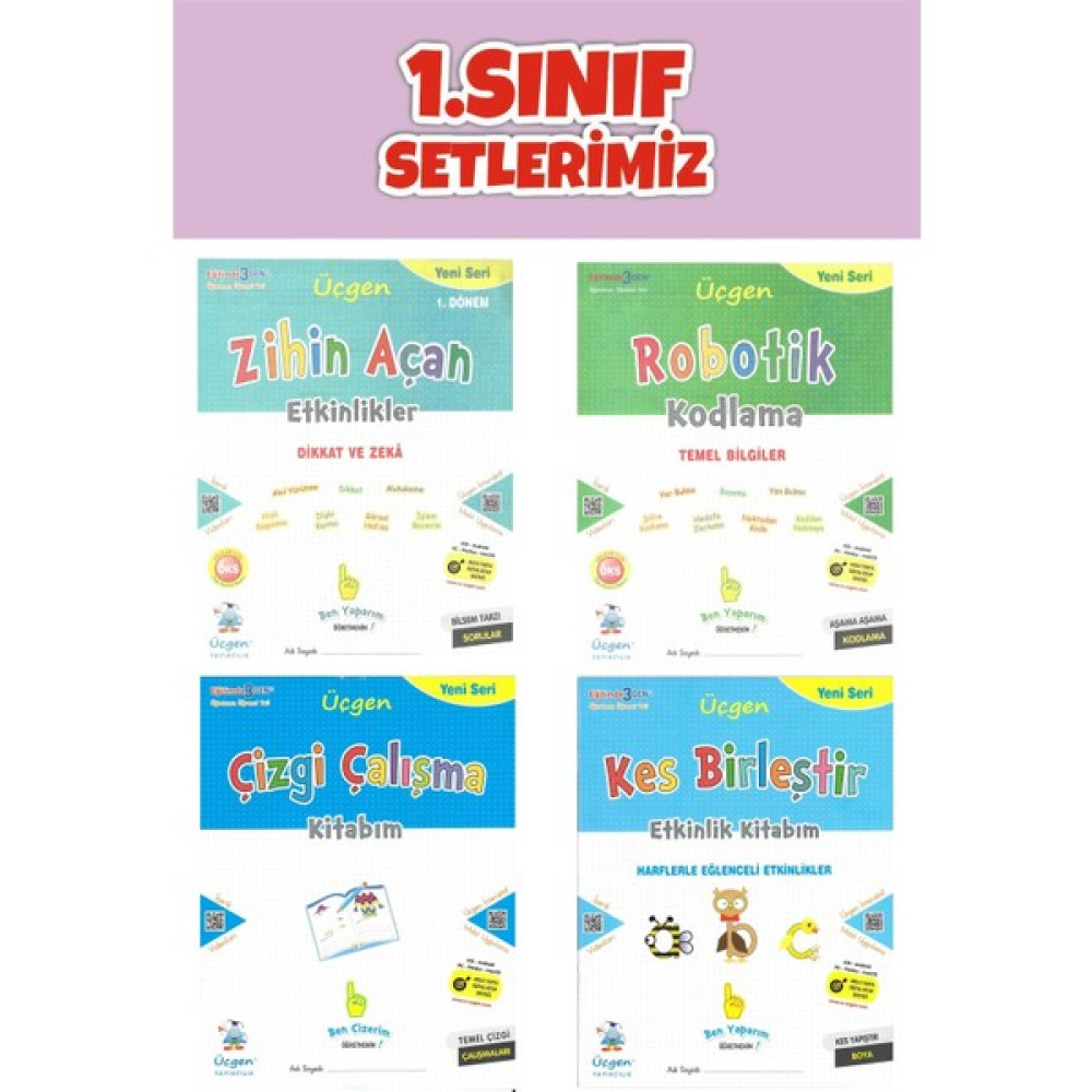 Üçgen Yayıncılık 1. Sınıf Zihin Açan Etkinlikler - Robotik Kodlama - Çizgi Çalışmaları - Kes Birleştir Etkinlik Kitabım Tüm Dersler Fiyatı