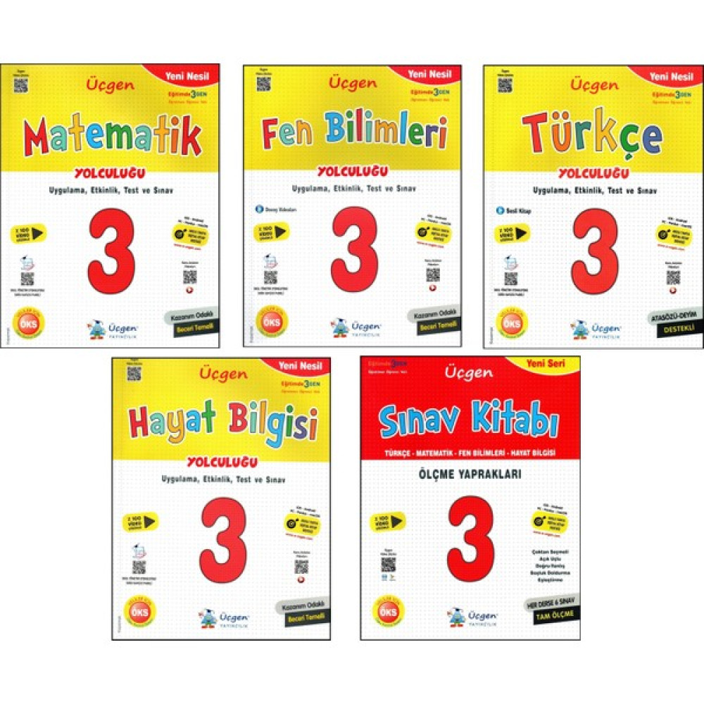 Üçgen Yayıncılık Üçgen 3. Sınıf Yeni Nesil Matematik+Türkçe+Fen+Hayat Bilg.+Sınav Kitabı 5 Kitap Tüm Dersler Fiyatı